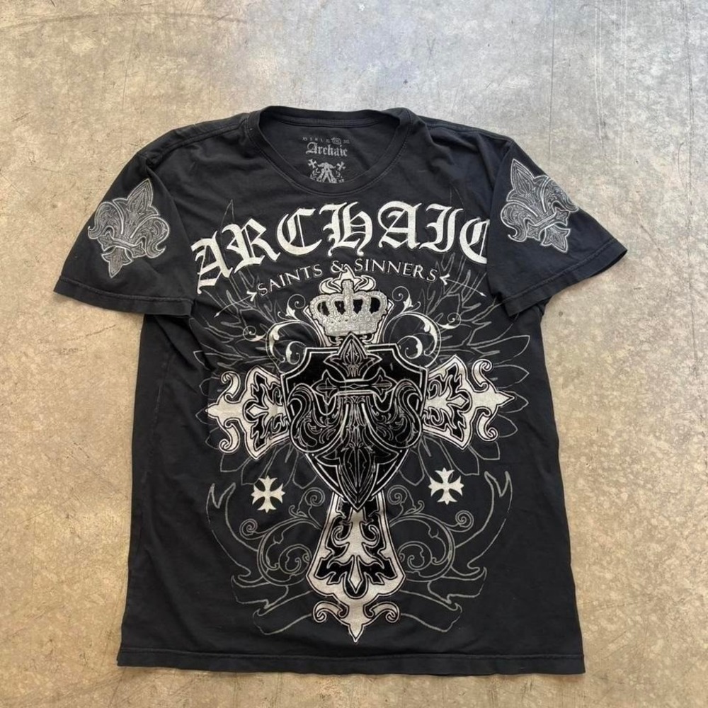 Y2k Archaic Saints & Sinners Cross Shirt Size 2XL - Picture 1 of 4